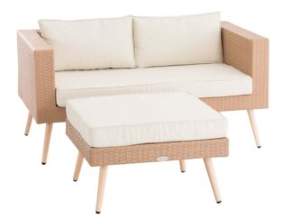 2-sits soffa och ottoman Molde Flachrattan sand 40 cm (Light Brown) krämig vit