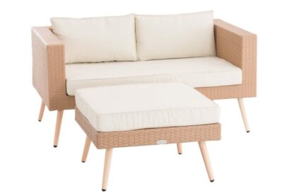 2-sits soffa och ottoman Molde Flachrattan sand 40 cm (Light Brown) krämig vit