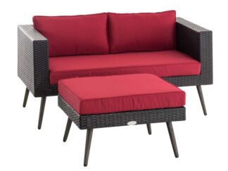 2-sits soffa och ottoman Molde Flachrattan svart 40 cm (Mörkgrå) rubinröd