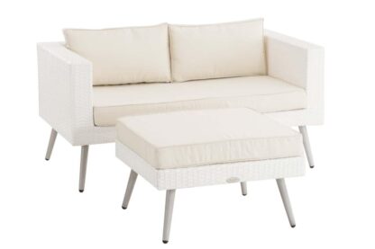 2-sits soffa och ottomanska Molde Flachrattan vita 40 cm (ljusgrå) krämig vit