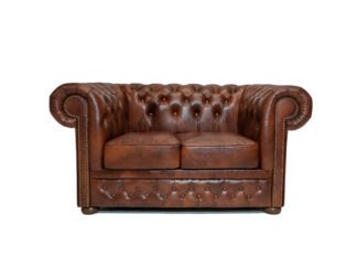 Chesterfield soffa First Class läder | 2 sits | gammal brun
