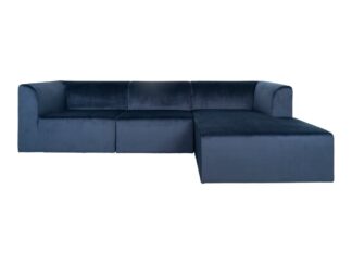 Alba schäslong soffa höger 3-sits velour blå.