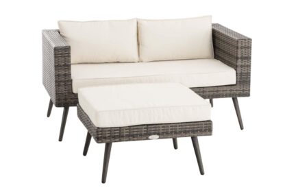 2-sits soffa och ottoman Molde Flachrattan grånande 40 cm (Mörkgrå) krämig vit