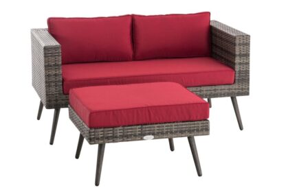 2-sits soffa och ottoman Molde Flachrattan grånande 40 cm (Mörkgrå) rubinröd