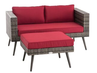 2-sits soffa och ottoman Molde Flachrattan grånande 45 cm (Mörkgrå) rubinröd