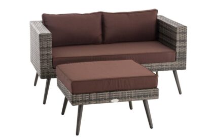 2-sits soffa och ottoman Molde Flachrattan grånande 45 cm (Mörkgrå) terra brun