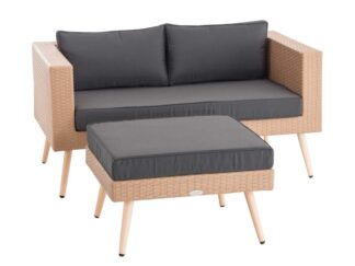2-sits soffa och ottoman Molde Flachrattan sand 40 cm (Light Brown) eisengrau