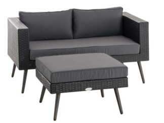 2-sits soffa och ottoman Molde Flachrattan svart 40 cm (Mörkgrå) eisengrau