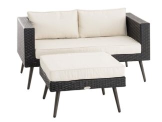 2-sits soffa och ottoman Molde Flachrattan svart 40 cm (Mörkgrå) krämig vit