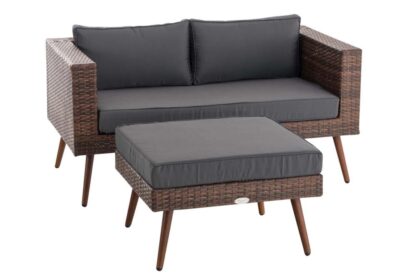 2-sits soffa och ottomanska Molde Flachrattan brun fläckiga 40 cm (mörkbrun) eisengrau