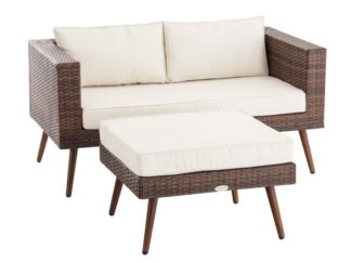 2-sits soffa och ottomanska Molde Flachrattan brun fläckiga 40 cm (mörkbrun) krämig vit