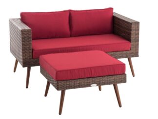 2-sits soffa och ottomanska Molde Flachrattan brun fläckiga 40 cm (mörkbrun) rubinröd