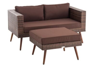 2-sits soffa och ottomanska Molde Flachrattan brun fläckiga 40 cm (mörkbrun) terra brun