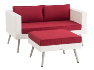 2-sits soffa och ottomanska Molde Flachrattan vita 40 cm (ljusgrå) rubinröd