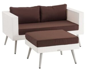 2-sits soffa och ottomanska Molde Flachrattan vita 40 cm (ljusgrå) terra brun