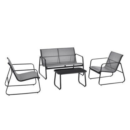 [en.casa] Loungegrupp Palencia för trädgården-loungeset-balkongset-2 stolar-bord-2sits soffa-pulverlackerat stål-glas-ljusgrå-svart