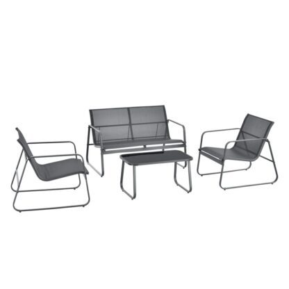 [en.casa] Loungegrupp Palencia för trädgården-loungeset-balkongset-2 stolar-bord-2sits soffa-pulverlackerat stål-glas-mörkgrå-svart