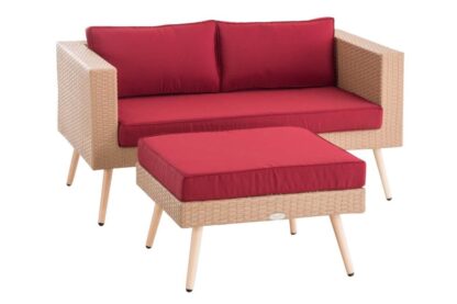 2-sits soffa och ottoman Molde Flachrattan sand 40 cm (Light Brown) rubinröd