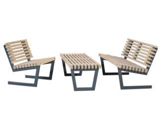 Loungegrupp Siesta 1 Plus - Trä/stål, stort bord med soffa och stol