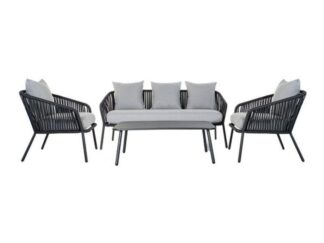 Soffa och bordsset DKD Home Decor Garden Grå Polyester Aluminium (4 st)