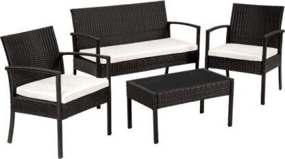 4-stycken modern trädgård set-lounge set-balkong set-garden möbler set-terrace bord-garden bord med soffa och 2 stolar-rotting-glas bordets toppvit/sv
