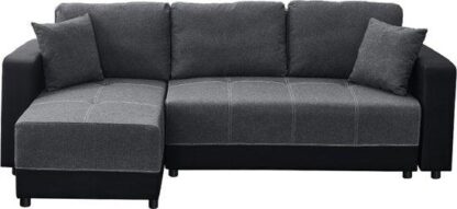 Bäddsoffa - 4 -Seater - 4 kuddar - Laterbag - Reversible Corner Soffa - Stor förvaringsutrymme - Tyg och konstgjorda läder - Dark Grey/White
