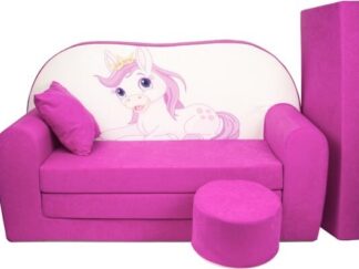 Bäddsoffa för barn - gästmadrass - soffa - 170 x 100 x 8 - bäddsoffa - rosa - häst