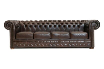 Chesterfield soffa First Class läder | 4 sits | mörkbrun