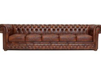 Chesterfield soffa First Class läder | 5 sits | gammal brun