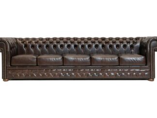 Chesterfield soffa First Class läder | 5 sits | mörkbrun