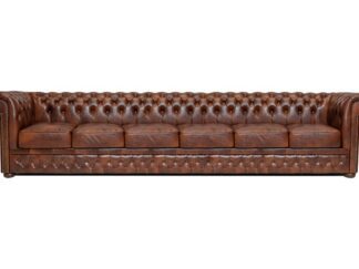 Chesterfield soffa First Class läder | 6 sits | gammal brun