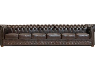 Chesterfield soffa First Class läder | 6 sits | mörkbrun