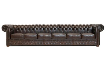 Chesterfield soffa First Class läder | 6 sits | mörkbrun