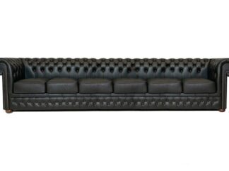 Chesterfield soffa First Class läder | 6 sits | skinande svart
