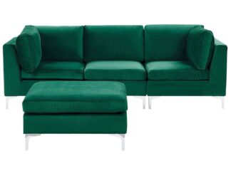 Soffa 3-sits med fotpall sammet grön EVJA