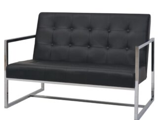 Soffa med armstöd 2-sits konstläder och stål svart