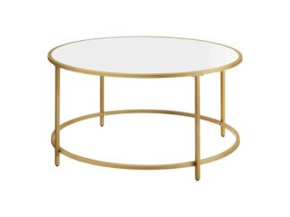 Soffbord - vardagsrumsbord - rund soffa bord - guldfärgad stålram