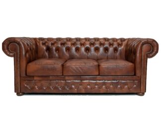 Chesterfield soffa First Class läder | 3 sits | gammal brun