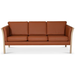 Pure 3-sits lädersoffa i Cognac läder / Ljust trä