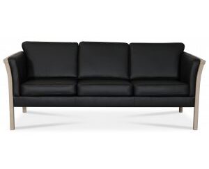 Pure 3-sits lädersoffa i svart läder / Ljust trä
