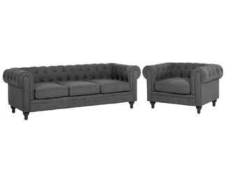 Soffgrupp 3-sits soffa + fåtölj grå CHESTERFIELD